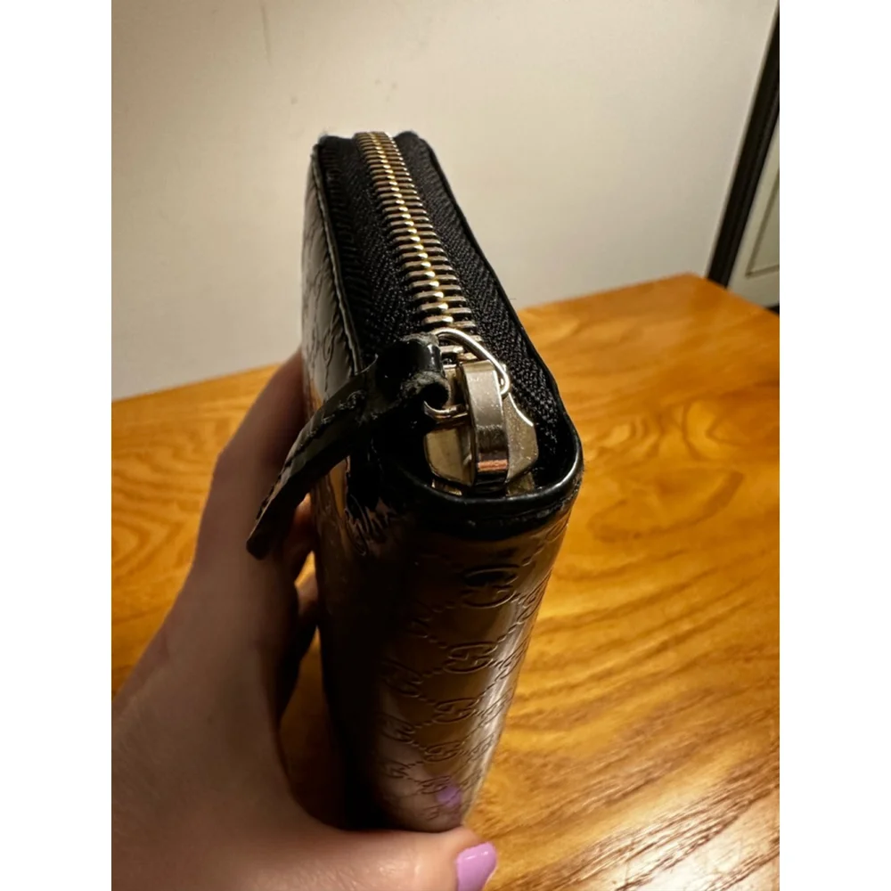 Gucci Black Monogram Patent Leather Long Zip Wallet w/ Horsebit Detail - Picture 3 of 9